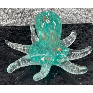 Art Glass Crystal Octopus Teal Figurine Decoration Nautical Home Decor